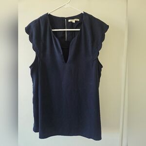 41 Hawthorne Navy Scallop-Edge V-Neck Tank Top Blouse (Size XL)